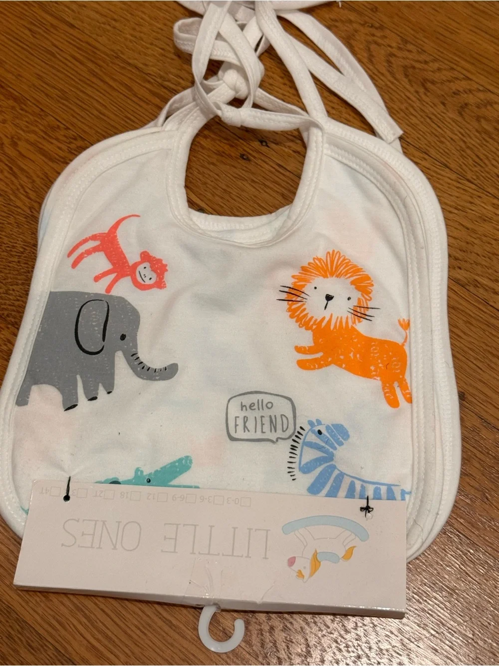 Metro lot of 3 White Baby Bib with Orange Lion and Gray Animal Prints Cotton NWT